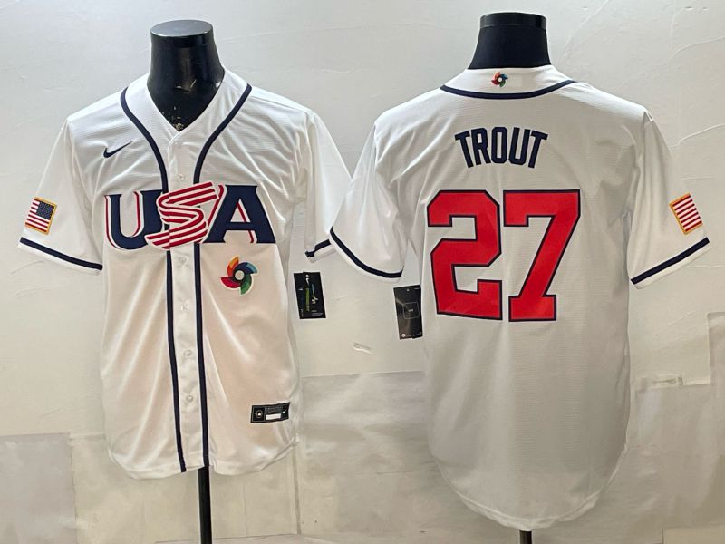 Men 2026 World Cub USA #27 Trout White Game Nike MLB Jersey style 008
